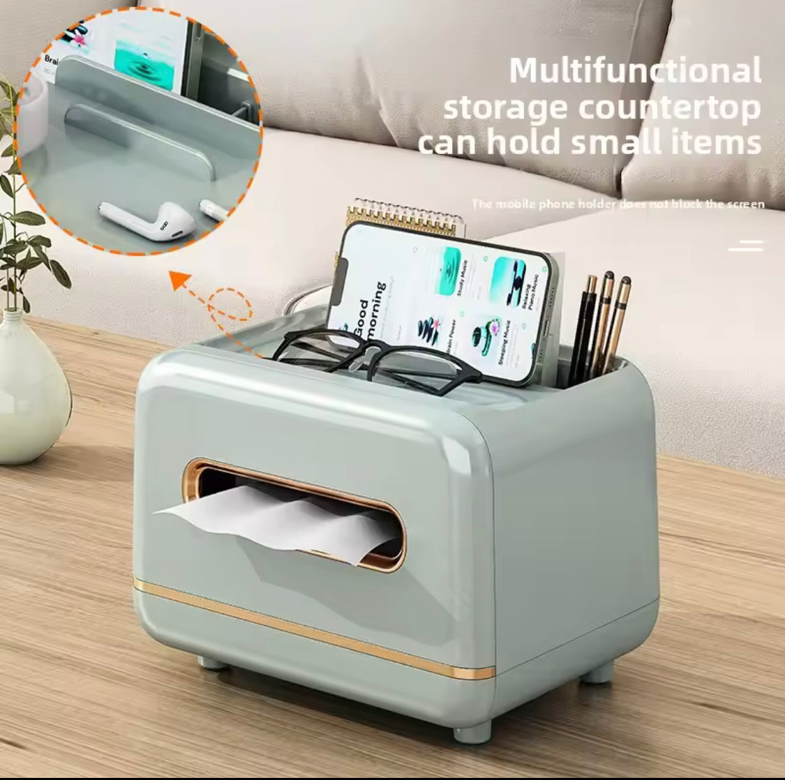 Elegant Tissue Box With Magnetic Opening, Multifunctional Tissue Holder, Large Capacity Tissue Dispenser And Phone Stand Elegant Tissue Box With Magnetic Opening, Multifunctional Tissue Holder, Large Capacity Tissue Dispenser And Phone Stand